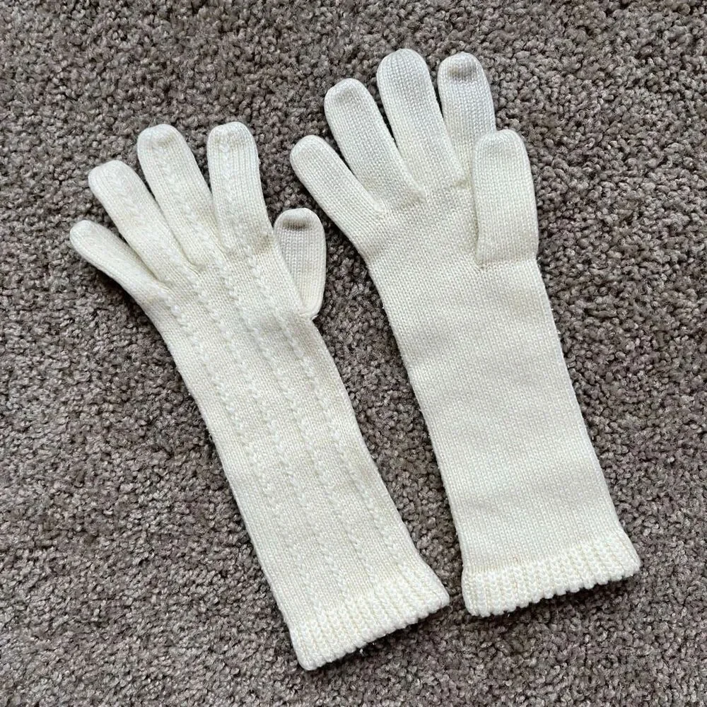 VTG Ivory Cable Knit Long Gloves 60s Romantic Minimalist Winter